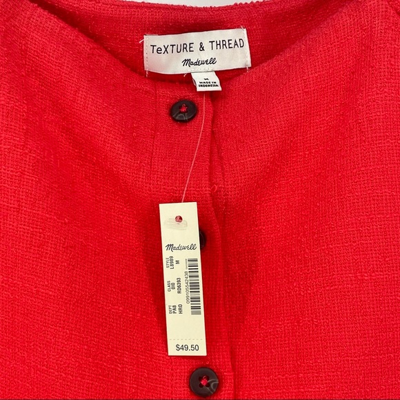 MADEWELL NWT TEXTURE & THREAD BUTTON FRONT TOP RED ORANGE MEDIUM - Picture 5 of 10
